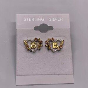 Quinceanera Earrings (Fifteen Years old) with Butterfly Clasp Adolescents - 925